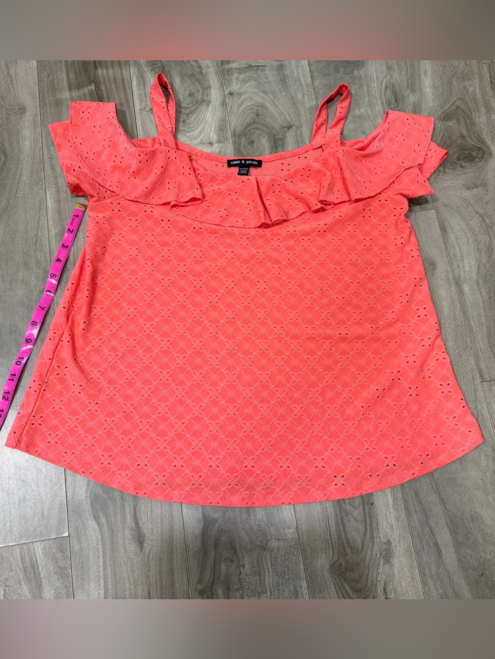 Cable & Gauge Coral Eyelet Ruffle Cold-Shoulder Camisole